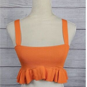 Zara Orange Sleeveless Ruffled Crop Tank Top